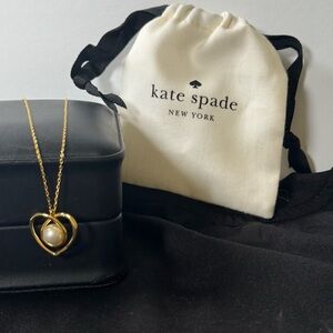 Kate Spade Heart Faux Pearl Pendant Necklace Gold Tone